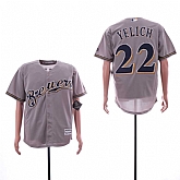 Brewers 22 Christian Yelich Gray Cool Base Jersey Dzhi,baseball caps,new era cap wholesale,wholesale hats